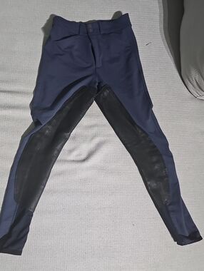 Womens FITS Performax Navy Breeches Knee and Seat Deerskin Leather Med EUC